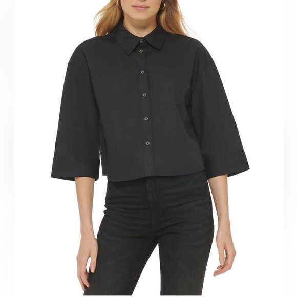 Women's Cotton Cropped Single-Pocket Shirt - Picture 1 of 6